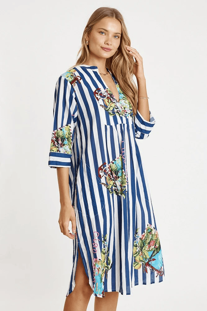 Lulalife Lulalife Lucciano Kaftan - Navy Stripe Lulalife Lucciano Kaftan - Navy Stripe Splash Swimwear Clothing
