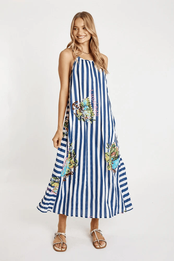 Lulalife Lulalife Lucciano Maxi - Navy Stripe Lulalife Lucciano Maxi - Navy Stripe Splash Swimwear Clothing