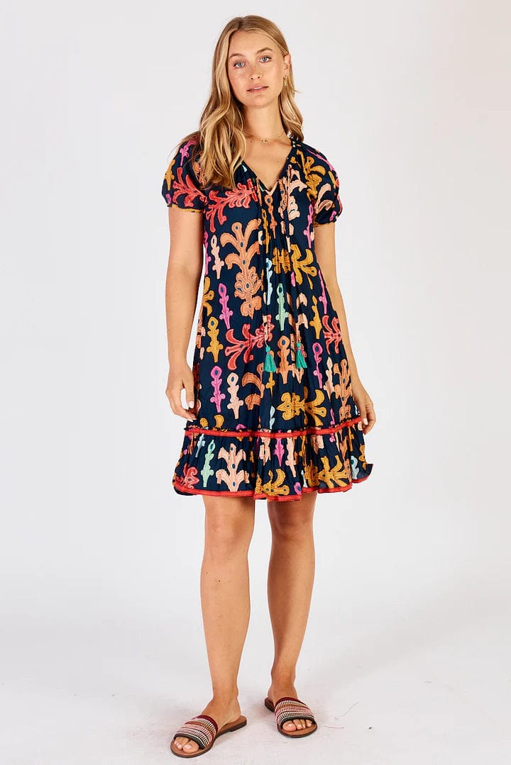 Lulalife Dresses Olivia Shirred Dress - Navy Lulalife Olivia Shirred Dress - Navy