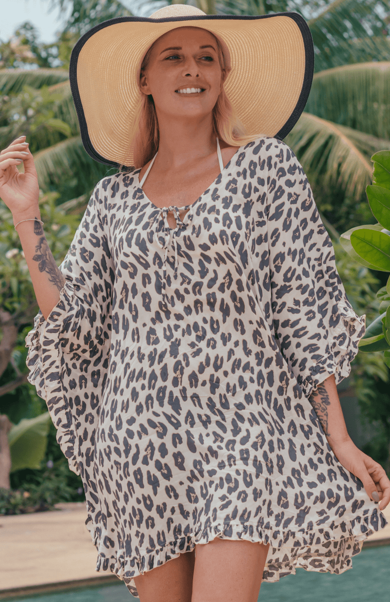 Lulu & Bird Short Kaftan - Leopard Lulu & Bird Boob Tube - Strork Mint Splash Swimwear Kaftans & Cover Ups O/S 1000009649