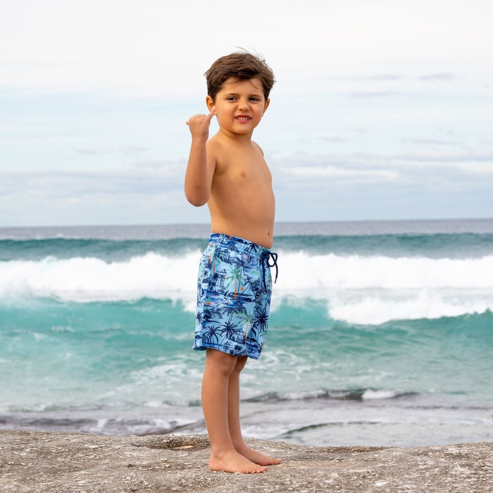 Boys Vintage Surf Boardie - Vintage Blue - Salty Ink - Splash Swimwear  - boys, boys 00-7, Boys 8 - 16, Jul23, kids, salty ink - Splash Swimwear 