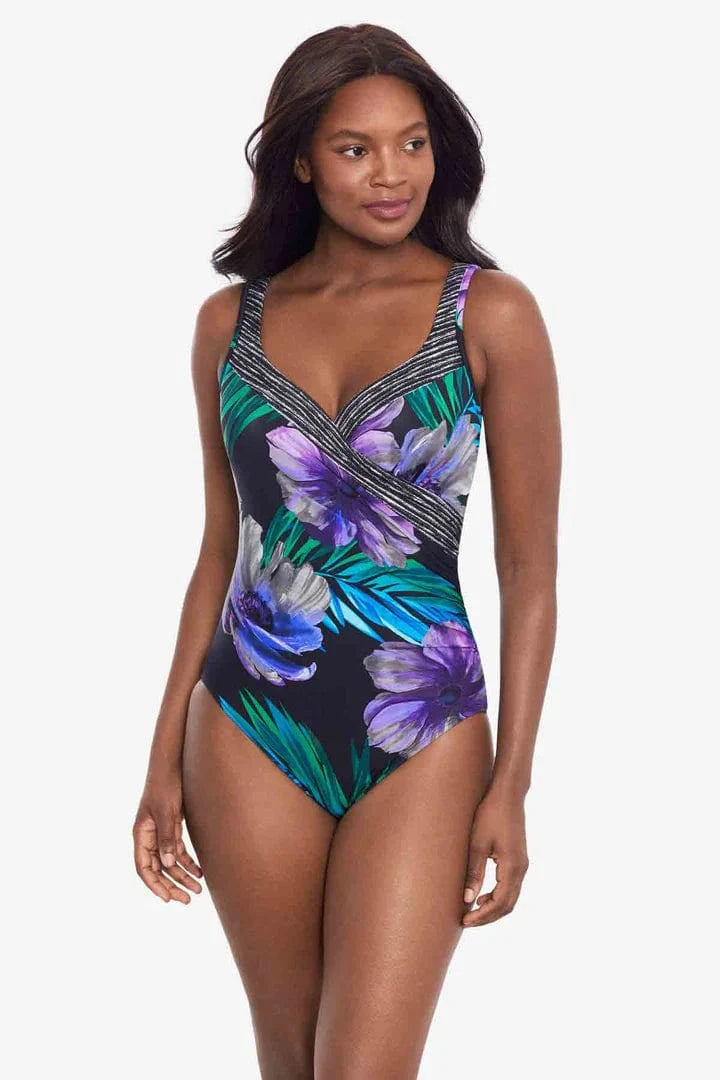 Miracle Suit Its A Wrap Underwire Tummy Control Swimsuit In Flora Aura - Black Multi Its A Wrap Underwire Tummy Control Swimsuit In Flora Aura - Black Multi Splash Swimwear One Pieces