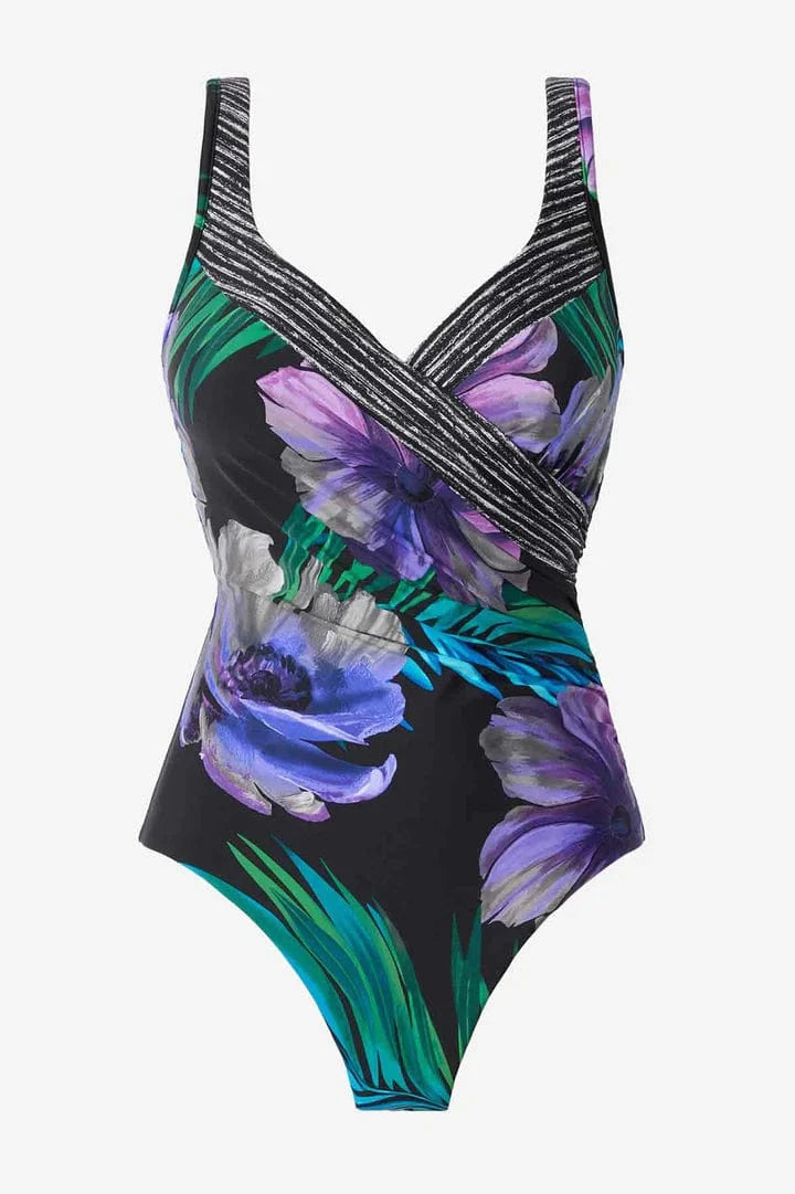 Miracle Suit Its A Wrap Underwire Tummy Control Swimsuit In Flora Aura - Black Multi Its A Wrap Underwire Tummy Control Swimsuit In Flora Aura - Black Multi Splash Swimwear One Pieces