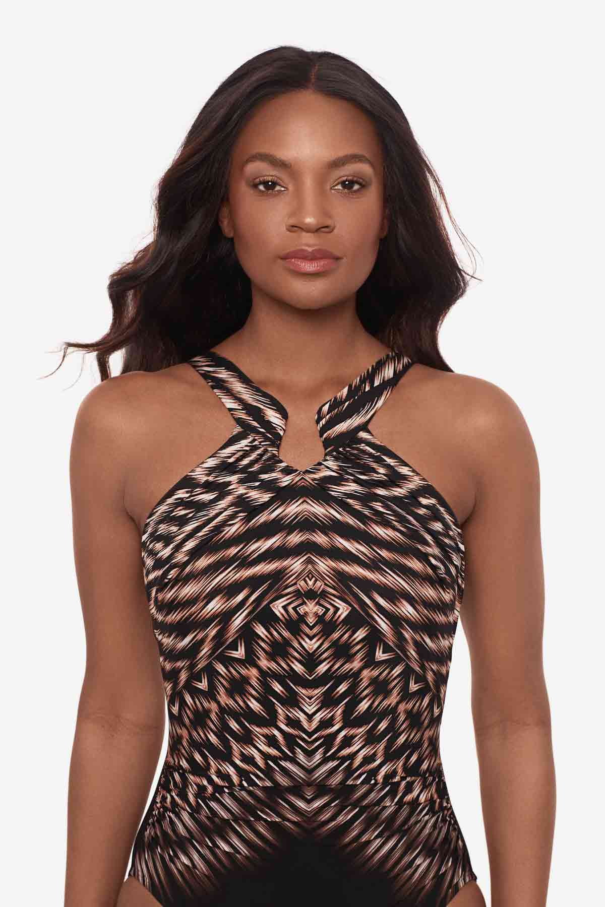 Miracle Suit Miracle Suit Aphrodite Topkapi High Neck Shaping Swimsuit - Black Multi Miracle Suit Aphrodite Topkapi High Neck Shaping Swimsuit - Black Multi Splash Swimwear One Pieces