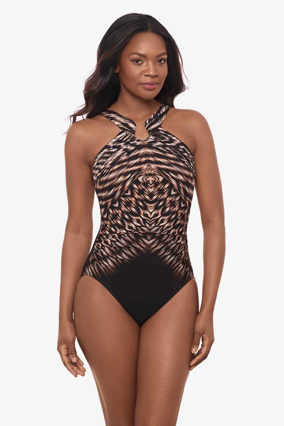 Miracle Suit Miracle Suit Aphrodite Topkapi High Neck Shaping Swimsuit - Black Multi Miracle Suit Aphrodite Topkapi High Neck Shaping Swimsuit - Black Multi Splash Swimwear One Pieces