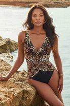 Miracle Suit Tribal Tigress Charmer V Neck Tummy Control Swimsuit - Black Multi 6552269 Tribal Tigress Charmer V Neck Tummy Control Swimsuit - Black Multi Splash Swimwear One Pieces 16