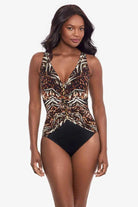 Miracle Suit Tribal Tigress Charmer V Neck Tummy Control Swimsuit - Black Multi 6552269 Tribal Tigress Charmer V Neck Tummy Control Swimsuit - Black Multi Splash Swimwear One Pieces 16