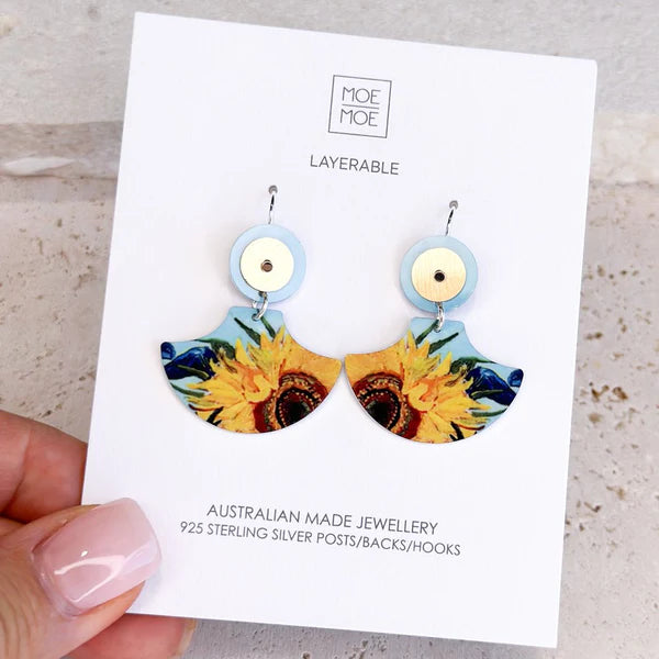 Van Gogh Sunflowers Layered Pagoda Drop Earrings - Moe Moe - Splash Swimwear  - accessories, earrings, Feb24, moe moe, new accessories, new arrivals - Splash Swimwear 