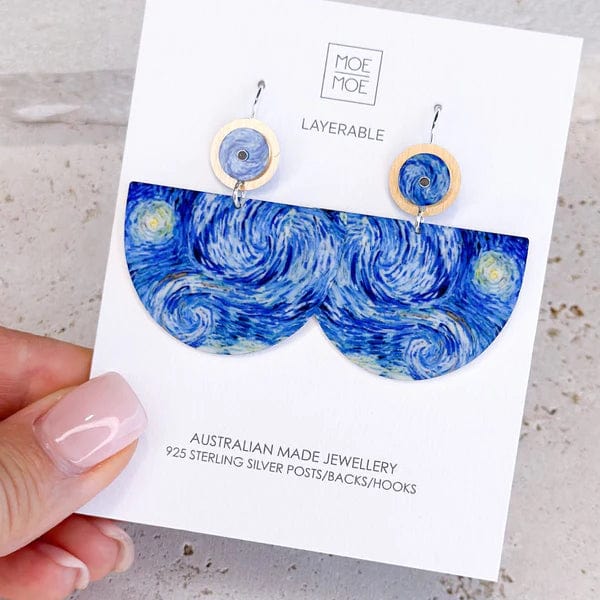 Moe Moe Van Gogh Starry Night Large Bell Circles Drop Earrings Moe Moe Van Gogh Starry Night Large Bell Circles Drop Earrings Splash Swimwear ELBCDSNVG37