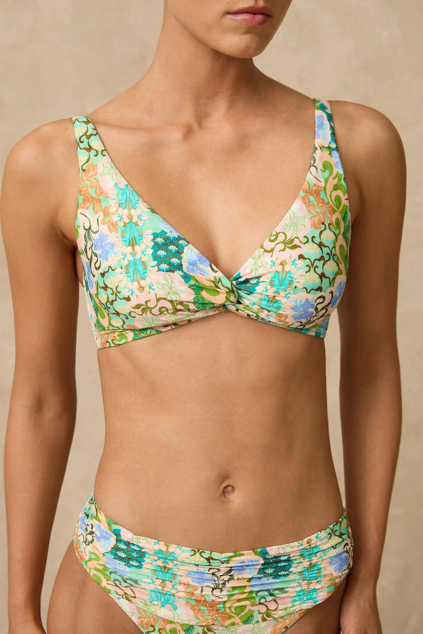 Monte & Lou Monte & Lou Ayla Multi Fit Twist Crop Monte & Lou Ayla Multi Fit Twist Crop Splash Swimwear
