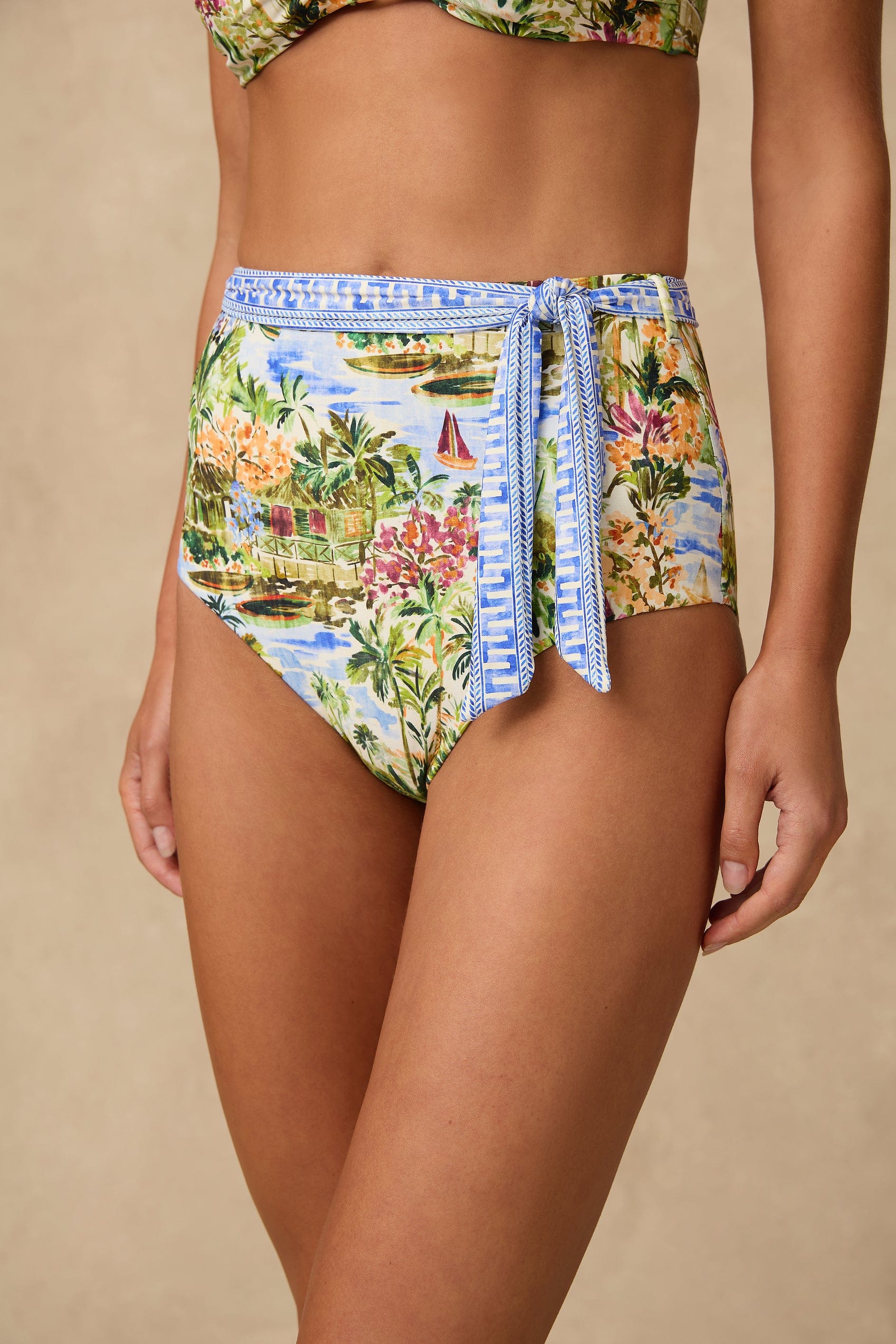 Monte & Lou Monte & Lou Costa High Waist Belted Retro Pant - Costa Monte & Lou Costa High Waist Belted Retro Pant - Costa Splash Swimwear Bikini Bottoms