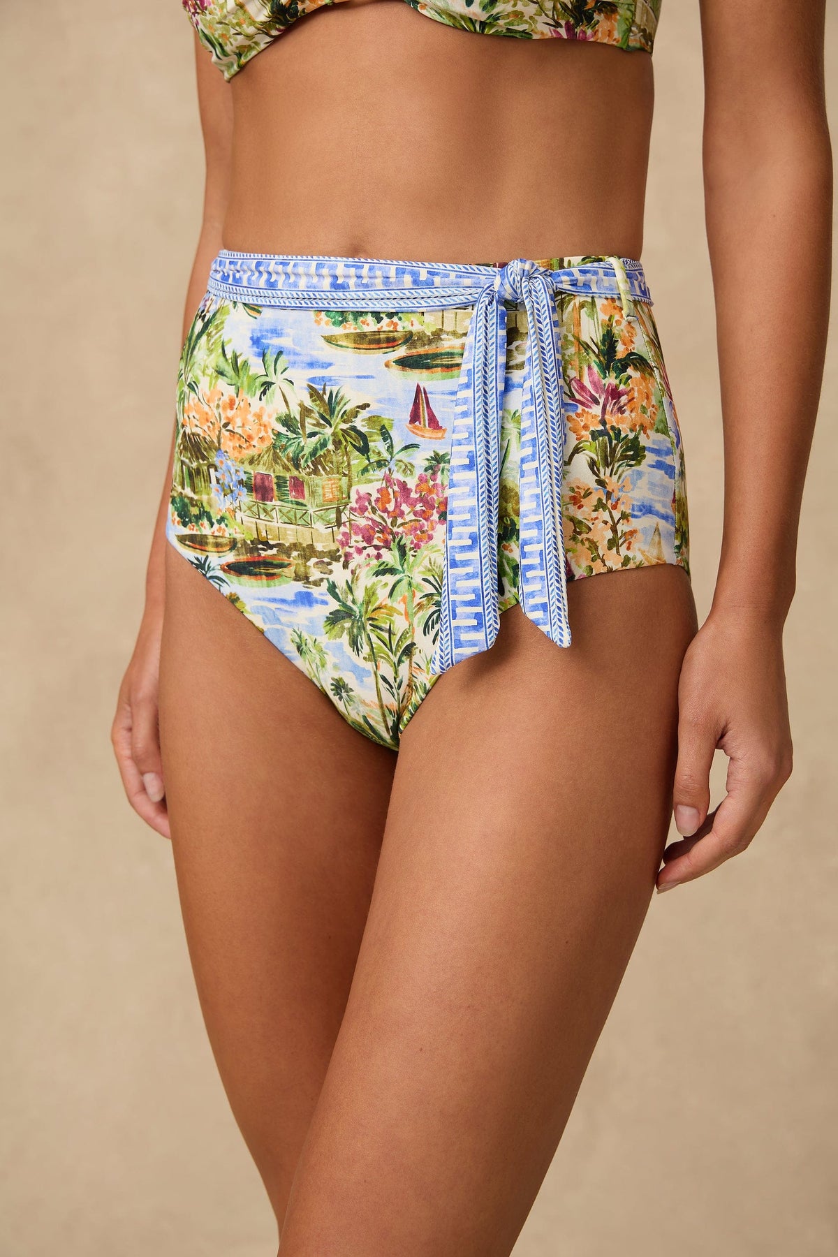Monte & Lou Monte & Lou Costa High Waist Belted Retro Pant - Costa Monte & Lou Costa High Waist Belted Retro Pant - Costa Splash Swimwear Bikini Bottoms