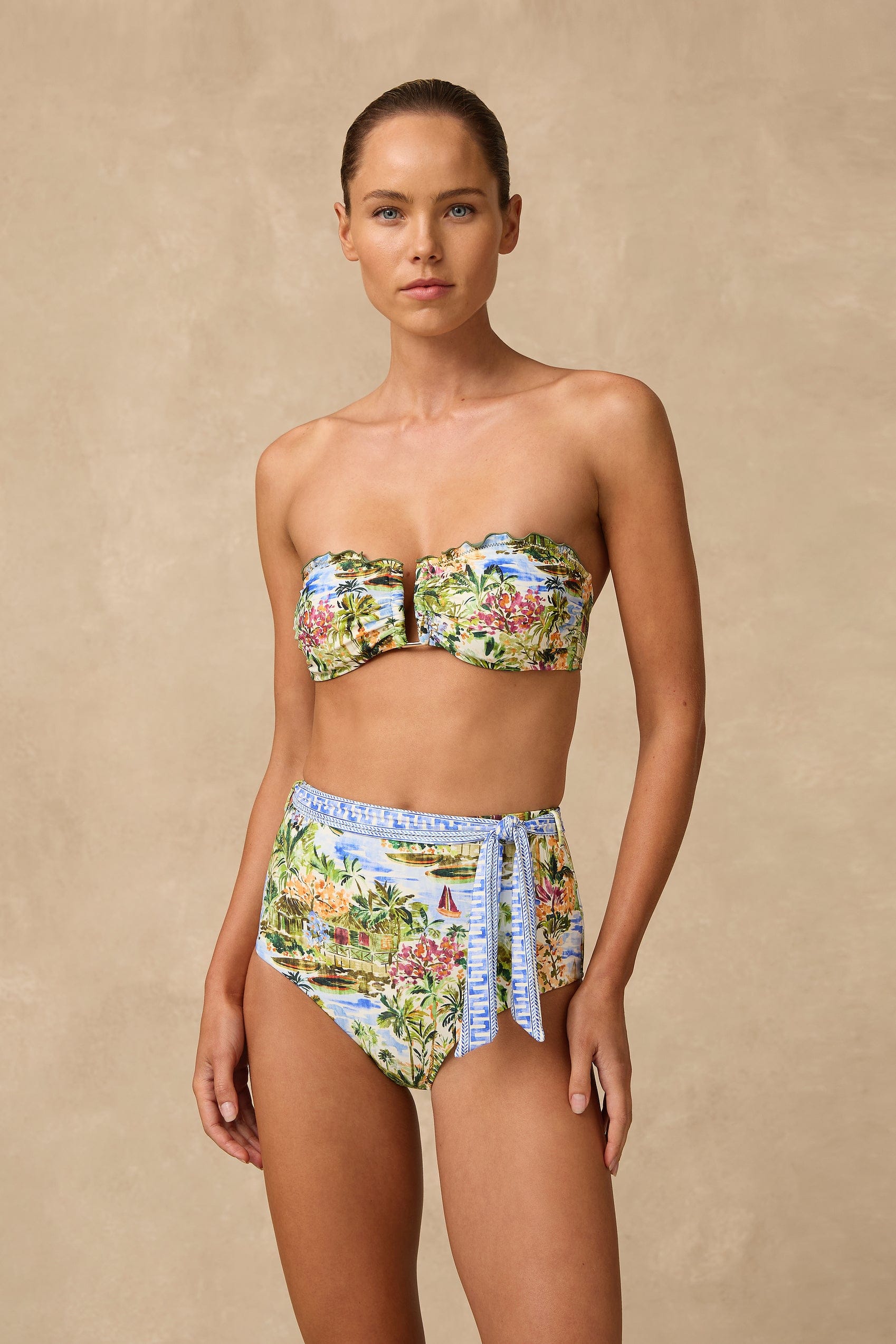 Monte & Lou Monte & Lou Costa High Waist Belted Retro Pant - Costa 3073COS-COS-08 Monte & Lou Costa High Waist Belted Retro Pant - Costa Splash Swimwear Bikini Bottoms AU8/US4 9353802094823