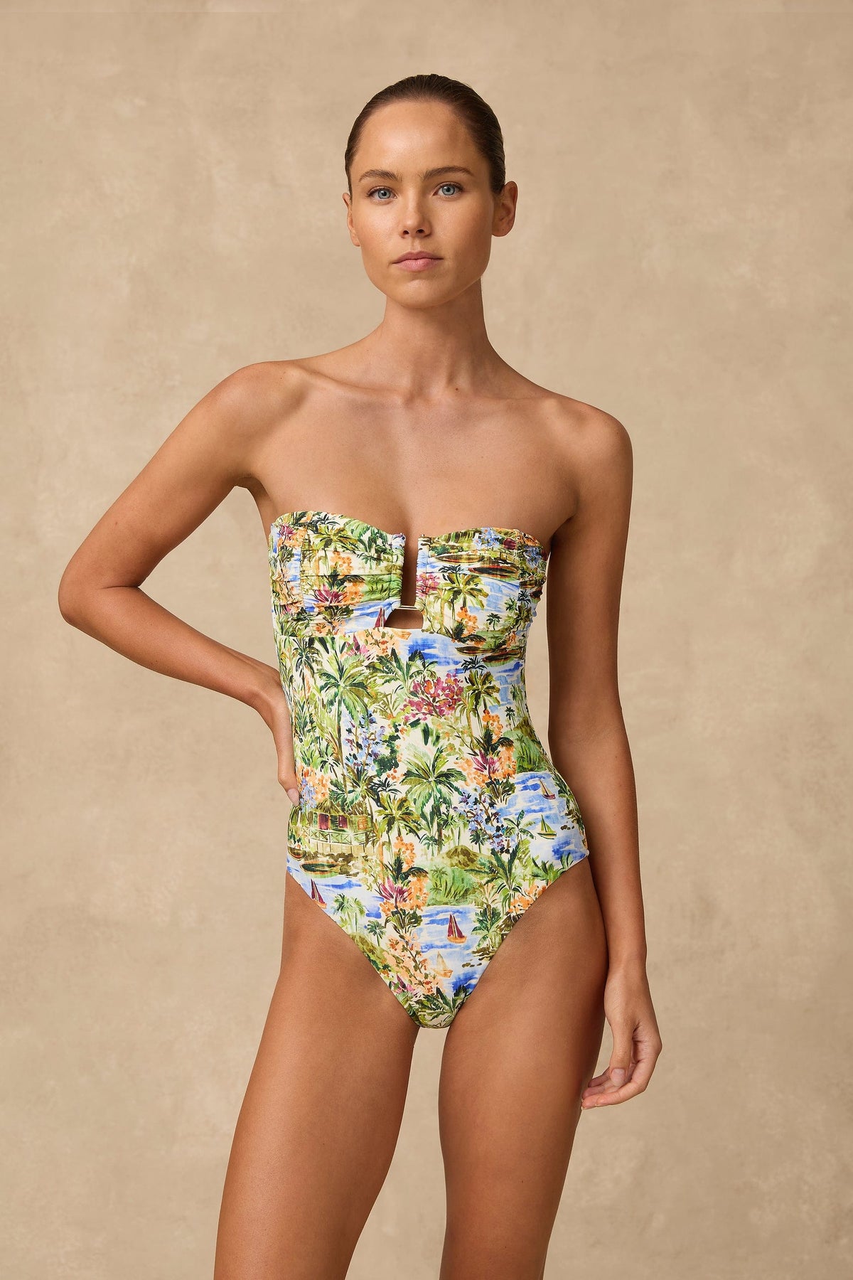 Monte & Lou Monte & Lou Costa Ruched U Wire Bandeau One Piece - Costa 1145COS-COS-12 Monte & Lou Costa Ruched U Wire Bandeau One Piece - Costa Splash Swimwear One Pieces AU12/US8 9353802094946