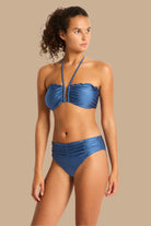 Monte & Lou Monte & Lou Lustre Mid Rise Ruched Pant - Lustre Denim Lustre Mid Rise Ruched Pant | Monte & Lou Splash Swimwear Bikini Bottoms