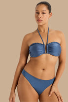 Monte & Lou Monte & Lou Lustre Up To a DD/E Coral Edge Bandeau - Lustre Denim Lustre Up To a DD/E Coral Edge Bandeau | Monte & Lou Splash Swimwear Bikini Tops