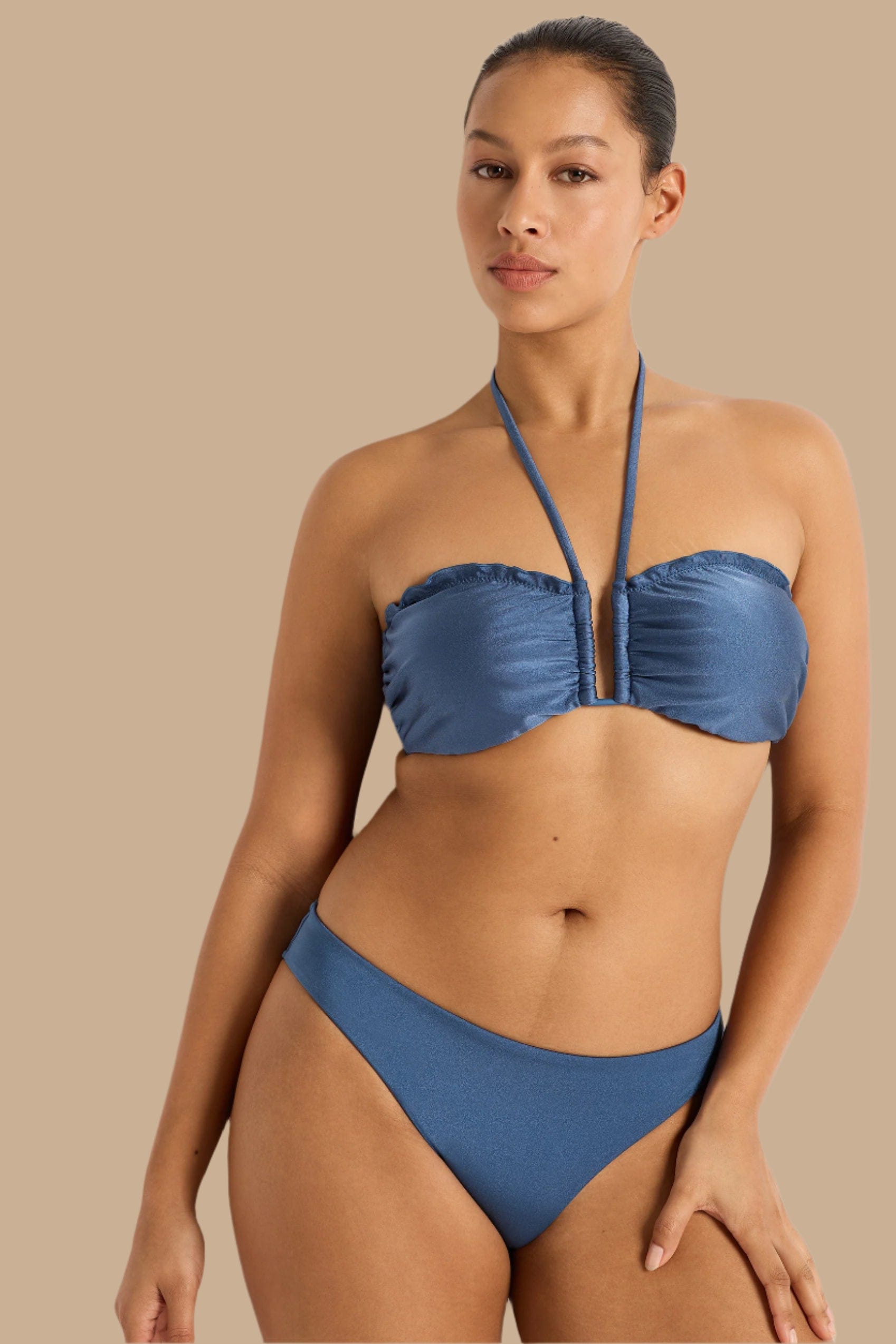 Monte & Lou Monte & Lou Lustre Up To a DD/E Coral Edge Bandeau - Lustre Denim Lustre Up To a DD/E Coral Edge Bandeau | Monte & Lou Splash Swimwear Bikini Tops