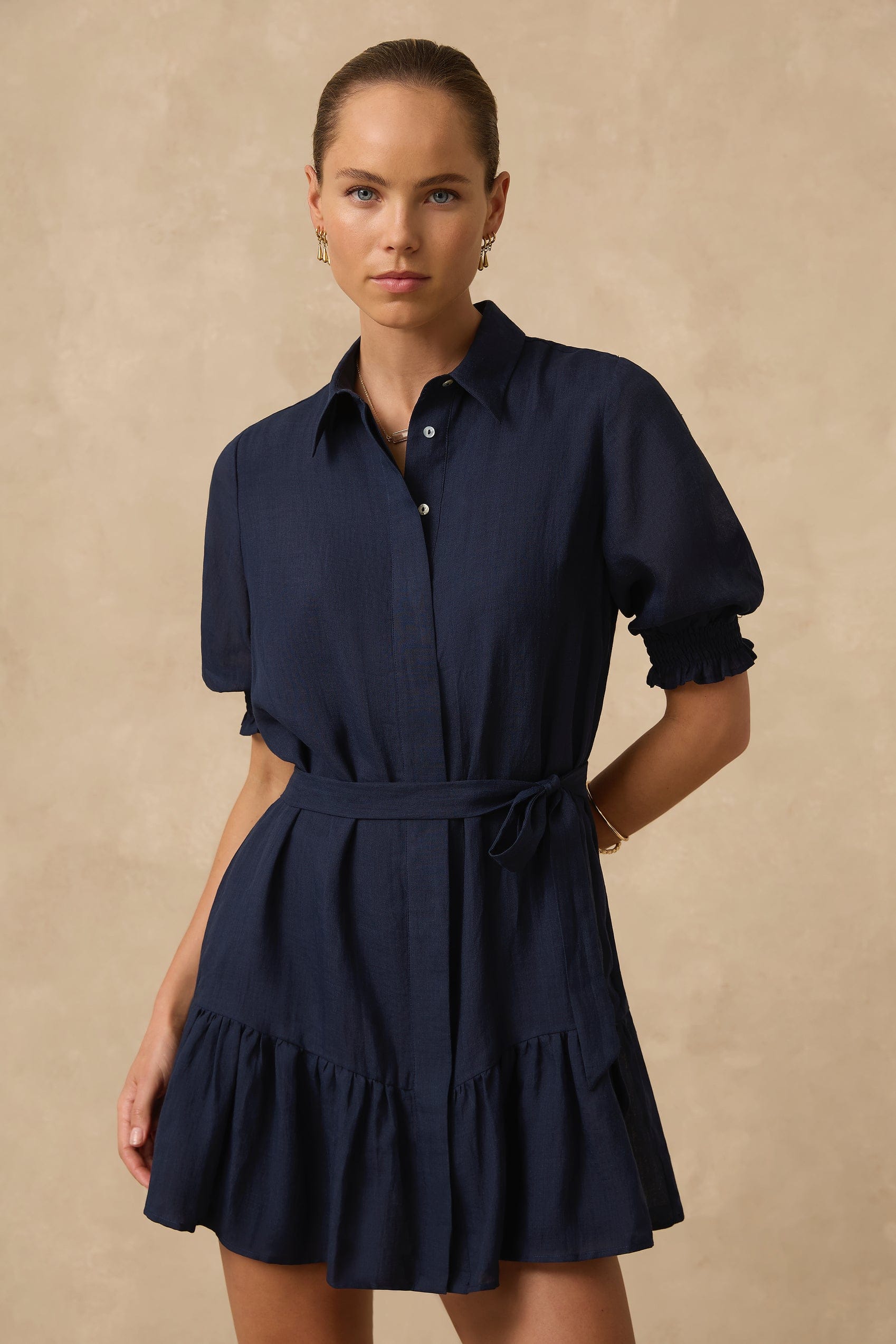 Monte & Lou Monte & Lou Separates Tiered Shirt Dress - Navy Monte & Lou Separates Tiered Shirt Dress - Navy | Australia Splash Swimwear Kaftans