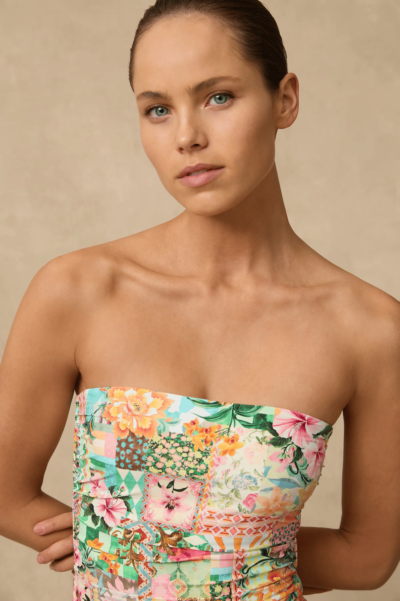 Monte & Lou Monte & Lou Simi Ruched Bandeau One Piece Monte & Lou Simi Ruched Bandeau One Piece Splash Swimwear