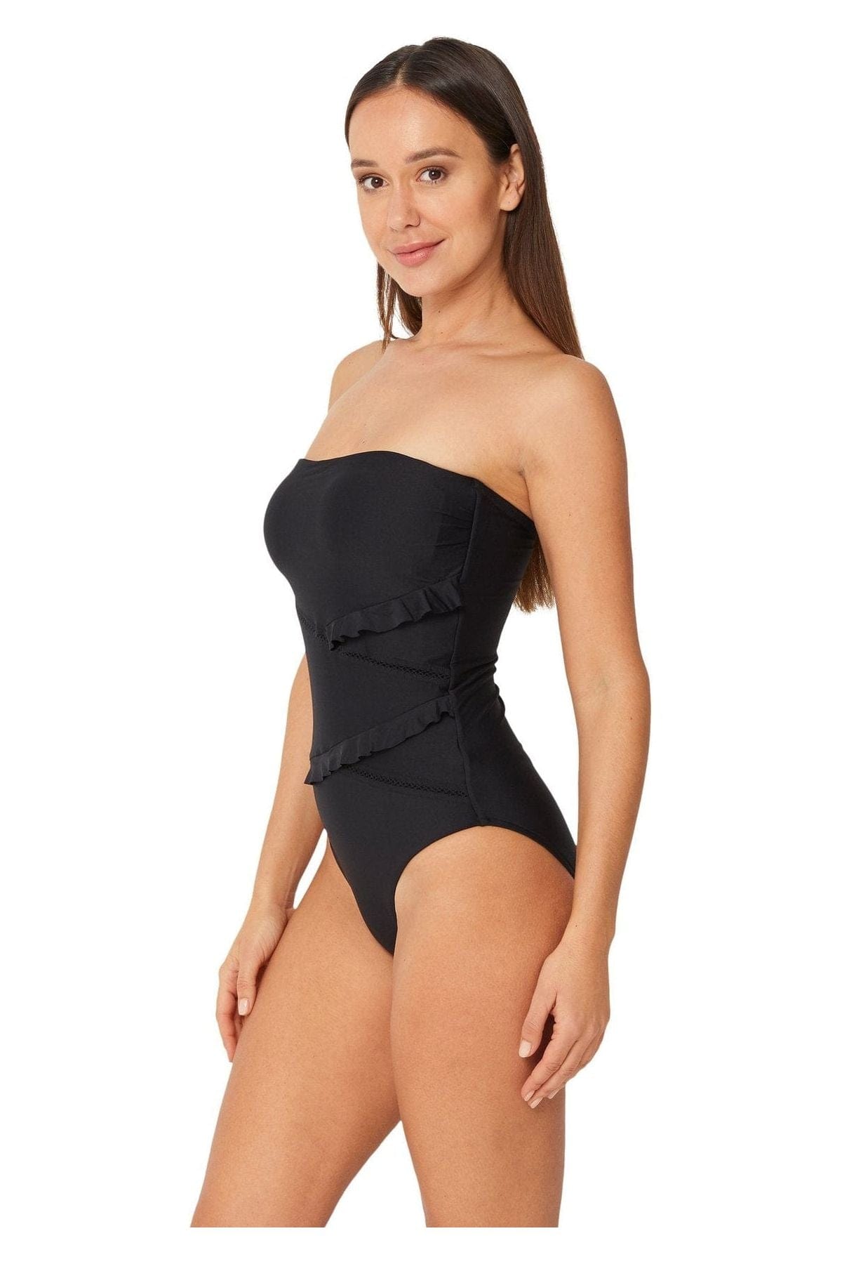 Spliced Bandeau Maillot - Black - Monte & Lou - Splash Swimwear  - Monte & Lou, One Pieces, Womens - Splash Swimwear 