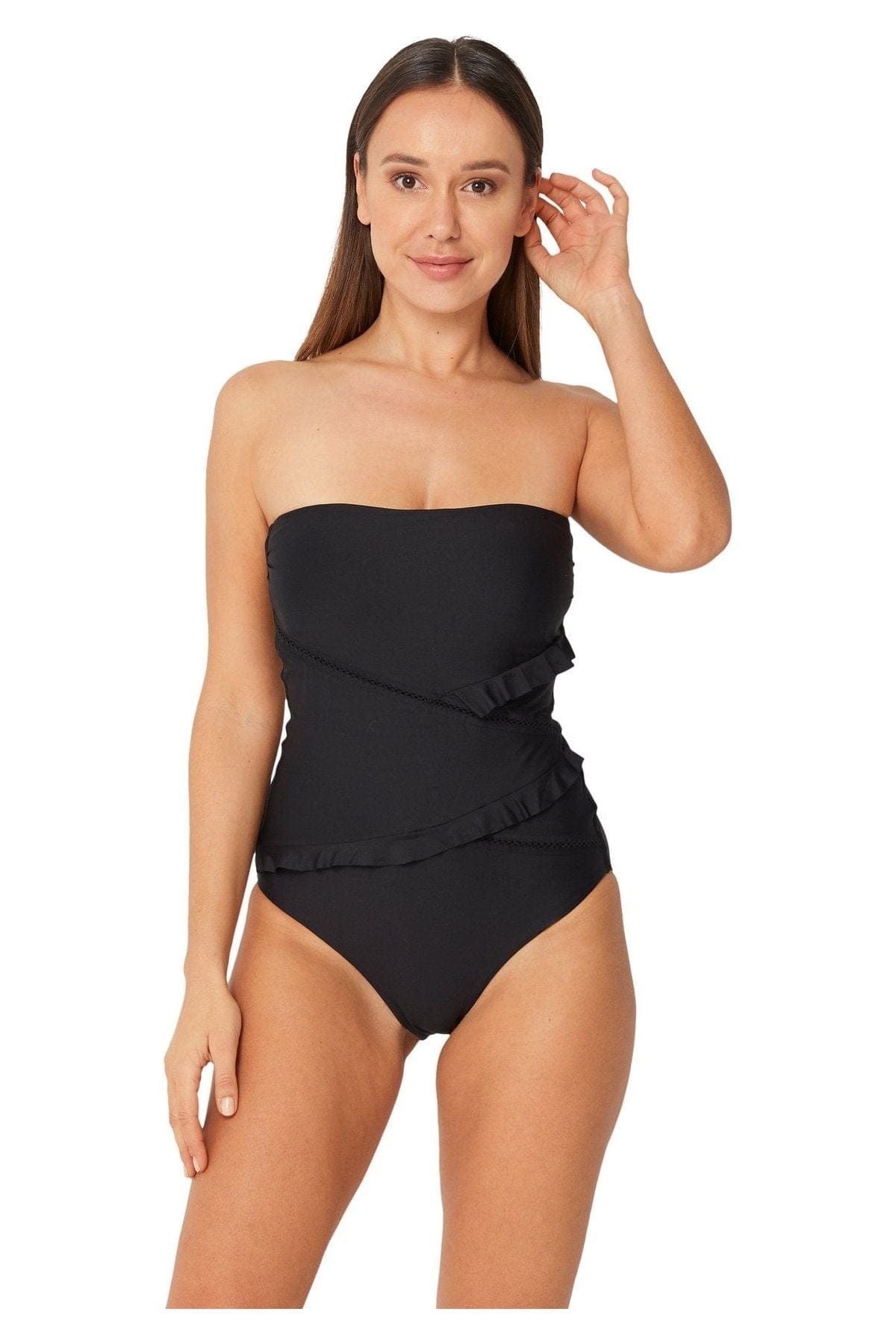 Monte & Lou Spliced Bandeau Maillot - Black* Spliced Bandeau Maillot Splash Swimwear Swim Dress, Tankini & One Piece