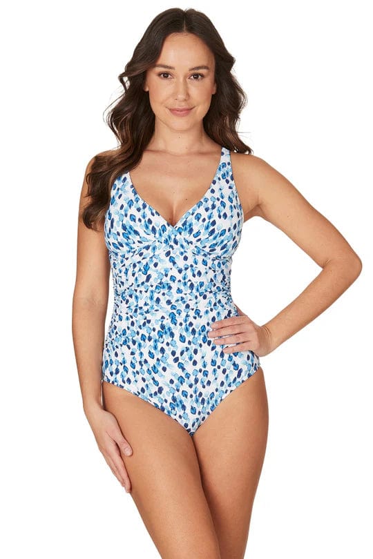 Nip Tuck Swim One Pieces Blue Petal Plunge Louise One Piece - Blue Nip Tuck Swim Blue Petal Plunge Louise One Piece - Blue