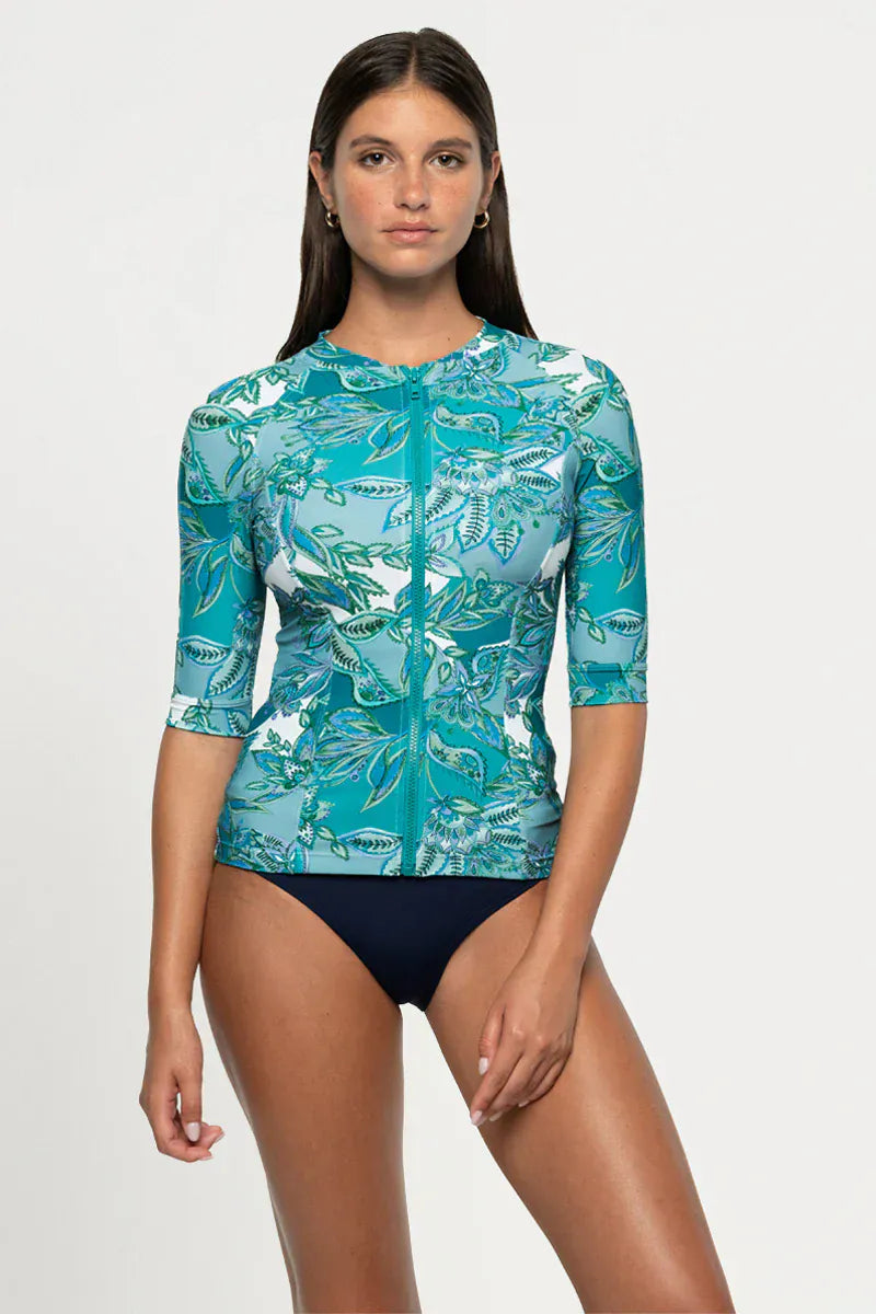 Nip Tuck Swim Nip Tuck Fiorenza Yvonne Full Zip Sun Safe Top - Mint Nip Tuck Fiorenza Yvonne Full Zip Sun Safe Top - Mint Splash Swimwear Bikini Tops