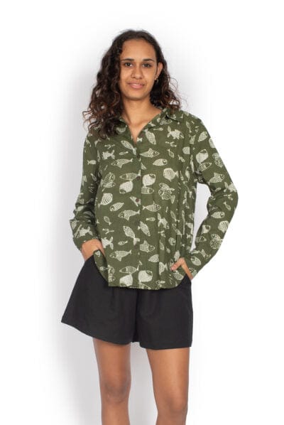 OM Designs Shirts Bliss Shirt - Olive Fish