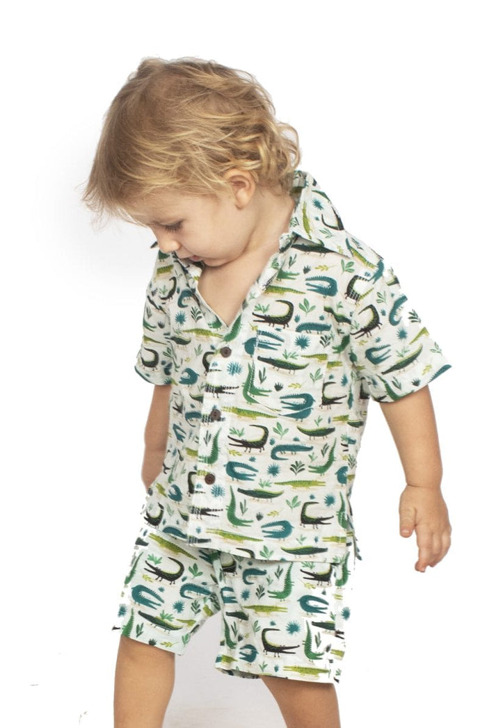 OM Designs kids Boys Cotton Shirt - Crocodiles