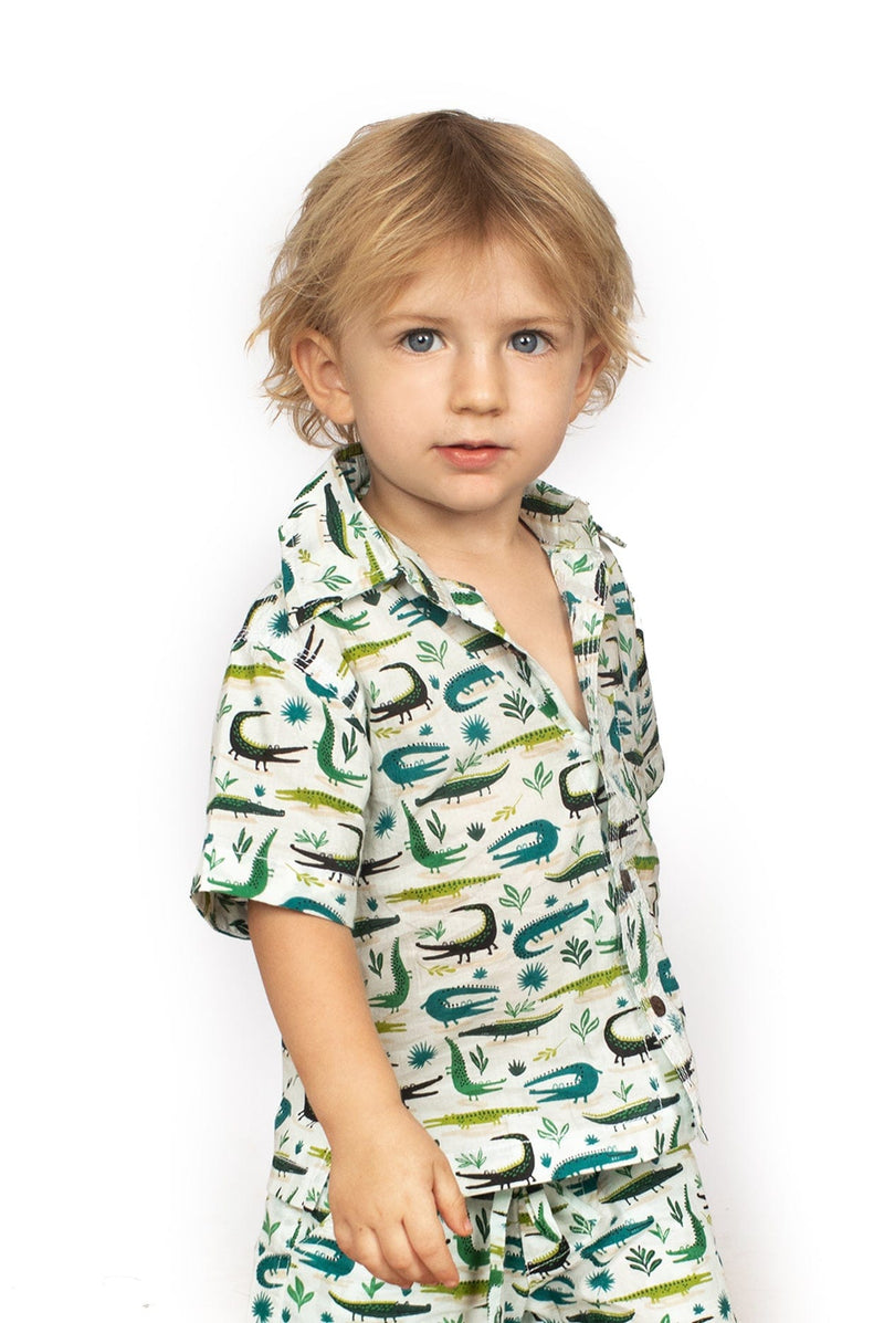 OM Designs kids Boys Cotton Shirt - Crocodiles