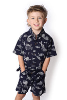 OM Designs Boys Cotton Shorts - Navy Fish Boys Cotton Shorts - Navy Fish Splash Swimwear Kids