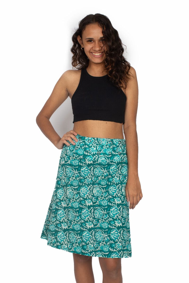 OM Designs Skirts O/S Chameleon Skirt - Gold Blooms / Turquoise Blooms*