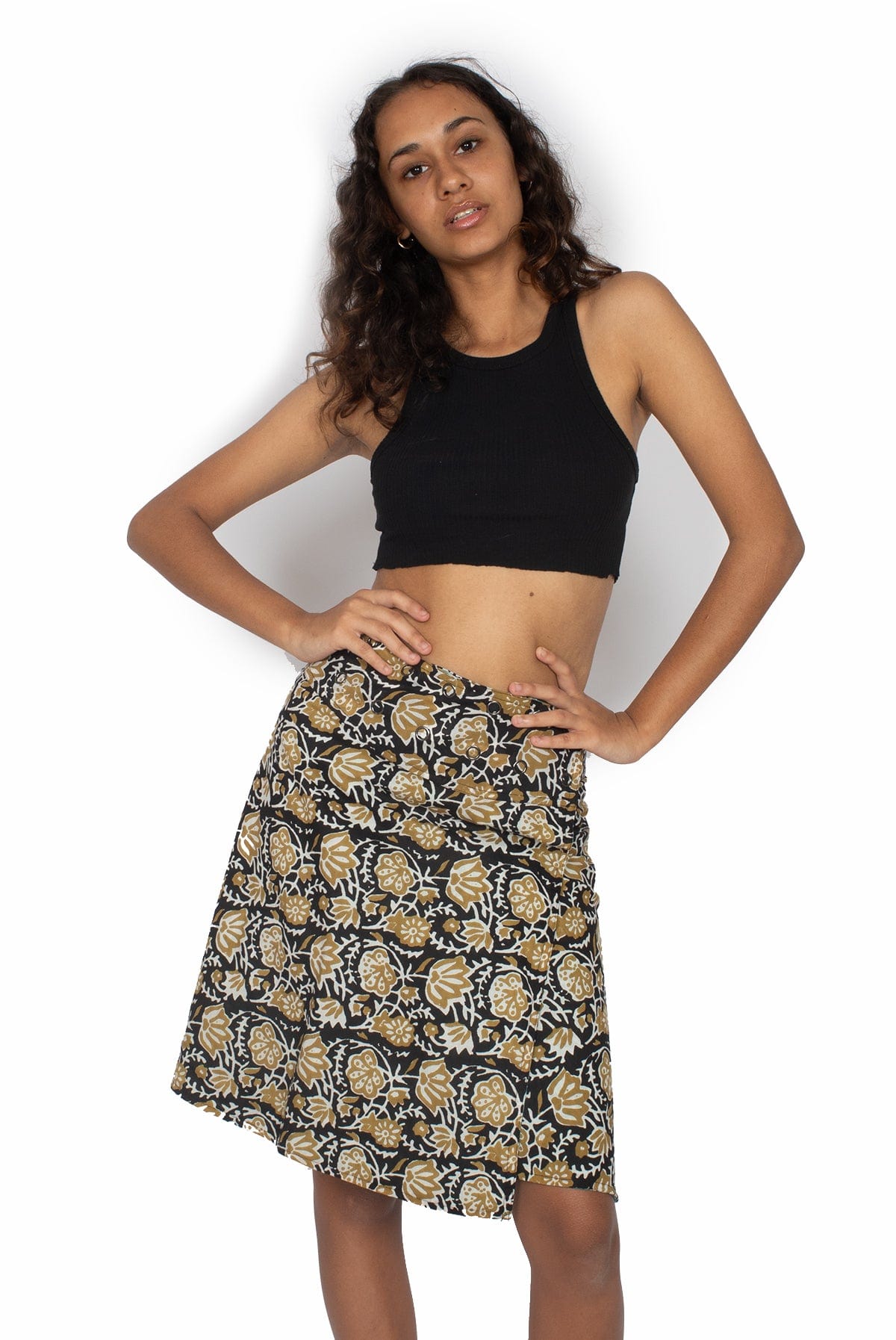 OM Designs Skirts O/S Chameleon Skirt - Gold Blooms / Turquoise Blooms*