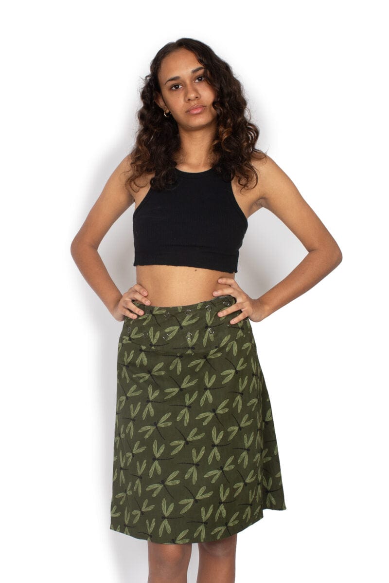 OM Designs Skirts O/S Chameleon Skirt - Midnight Dragonfly / Olive Dragonfly