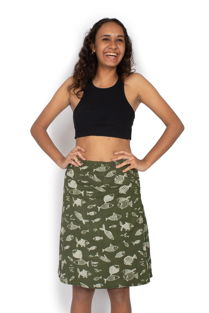 OM Designs Skirts O/S Chameleon Skirt - Olive Fish / Grey Fish*