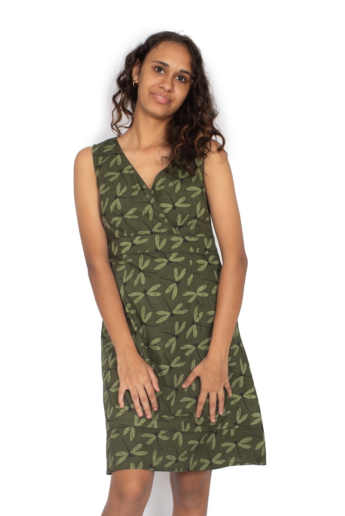 OM Designs Dresses Charly Dress - Olive Dragonfly