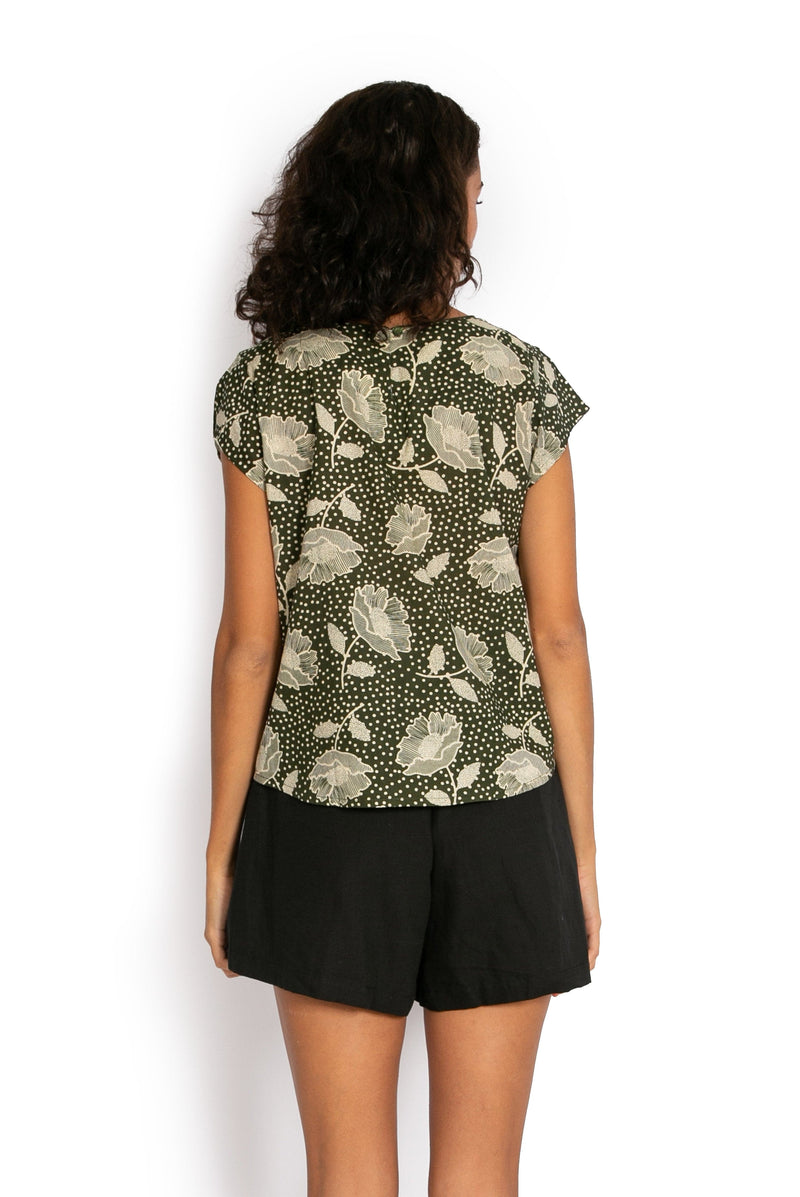 Chloe Top - Khaki Flower* - OM Designs - Splash Swimwear  - April23, OM Designs, tops, Womens, womens clothing - Splash Swimwear 