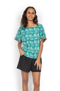 OM Designs Tops Jaydee Reversible Top - Gold Blooms / Turquoise Blooms