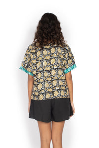 OM Designs Tops Jaydee Reversible Top - Gold Blooms / Turquoise Blooms