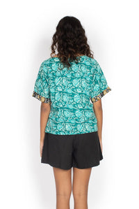 OM Designs Tops Jaydee Reversible Top - Gold Blooms / Turquoise Blooms