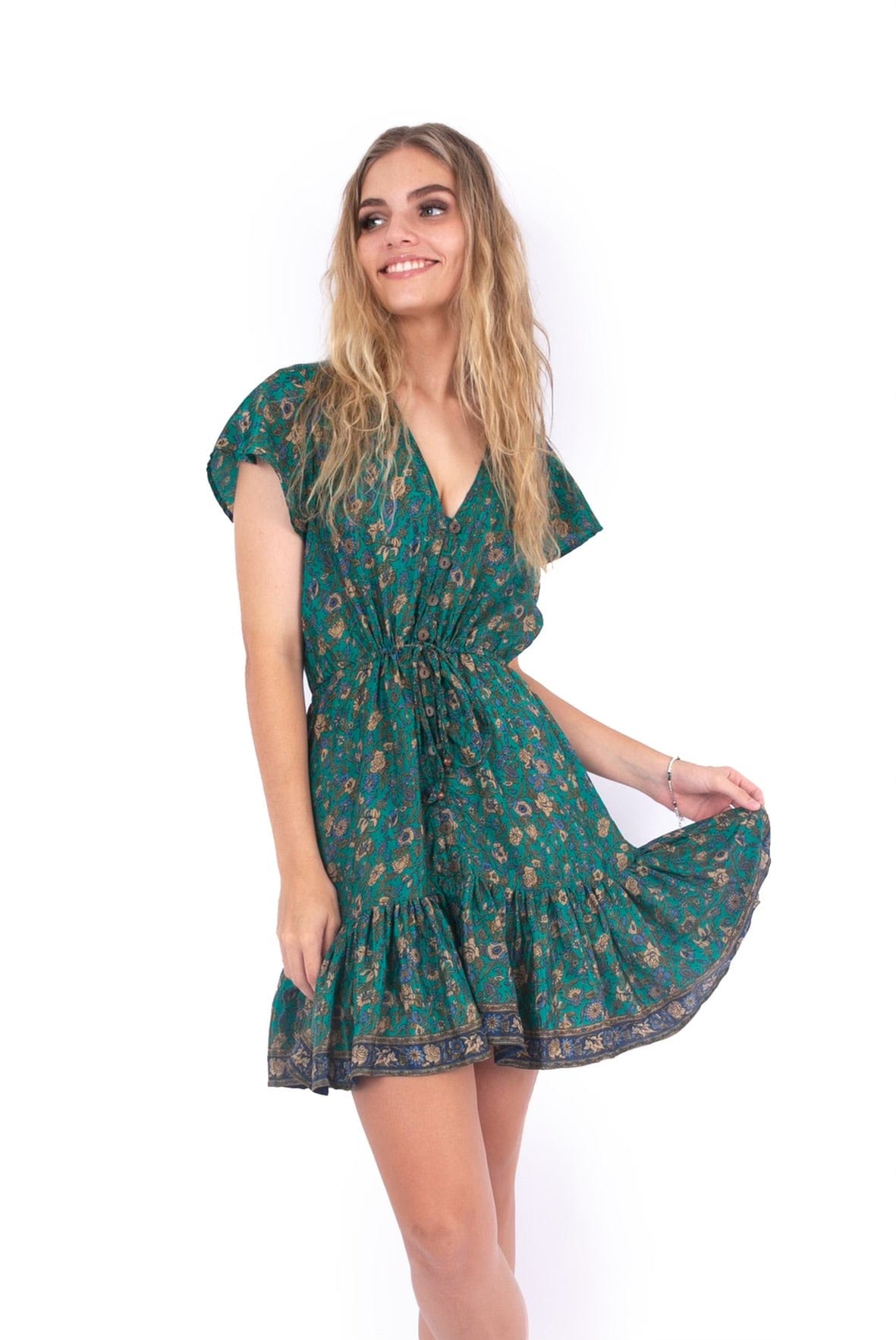 OM Designs Laure Dress - Turquoise Green Flowers* Splash Swimwear Dresses