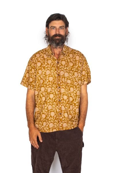 OM Designs Mens Shirt Men's Cotton Shirt - Mustard Flowers*