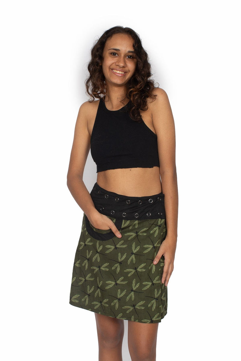 OM Designs Skirts New Energy Reversible Skirt  - Crocodiles / Olive Dragonfly