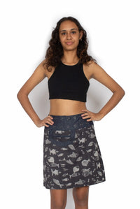 OM Designs Skirts New Energy Reversible Skirt  - Grey Fish / Midnight Dragonfly