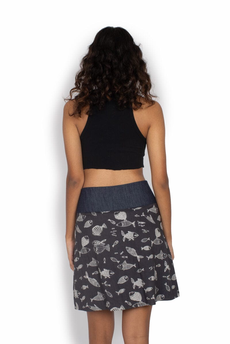 OM Designs Skirts New Energy Reversible Skirt  - Grey Fish / Midnight Dragonfly