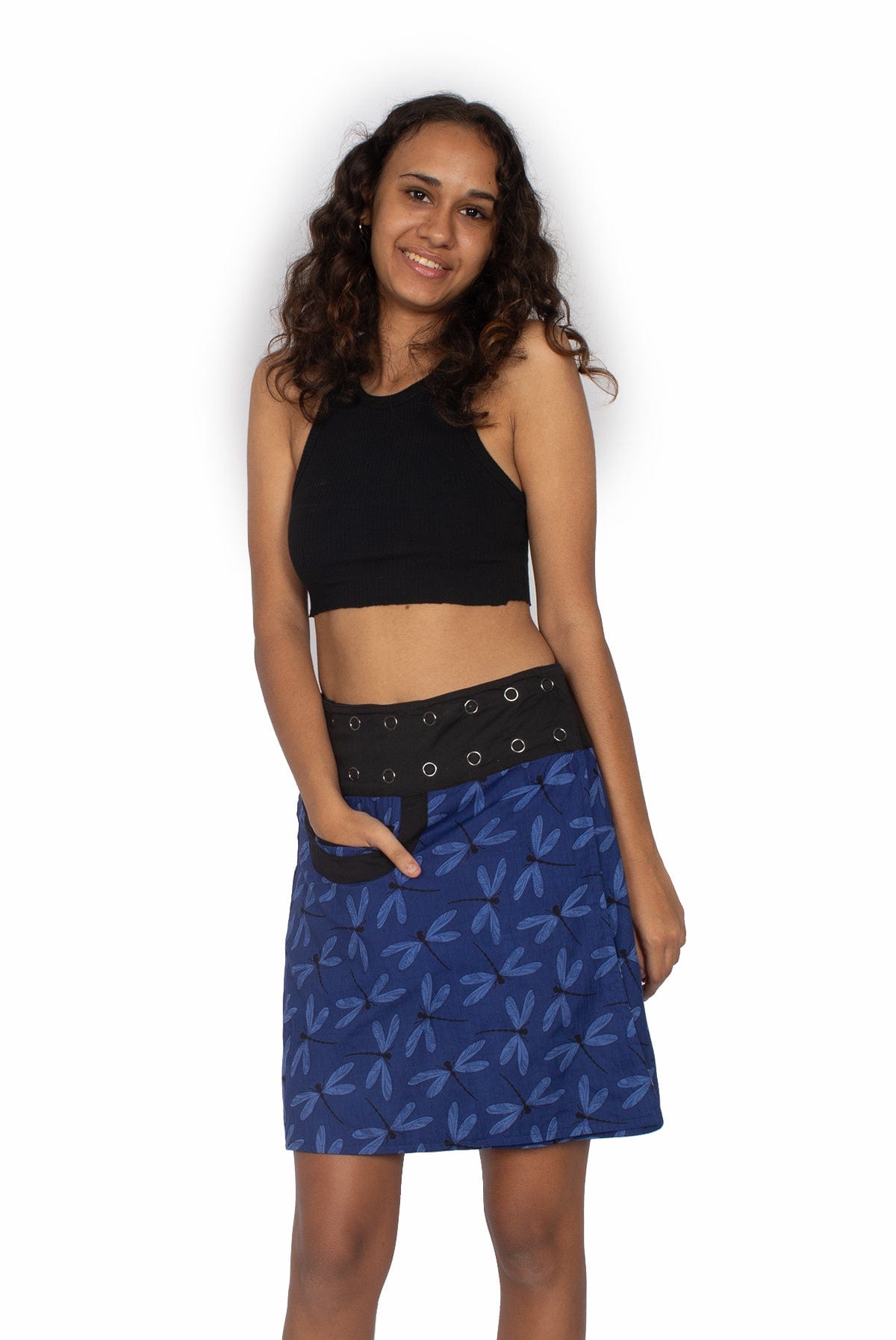 OM Designs Skirts New Energy Reversible Skirt  - Grey Fish / Midnight Dragonfly