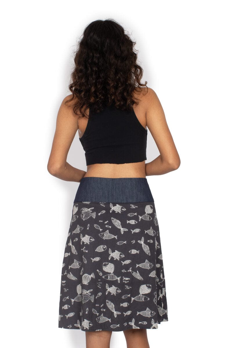 OM Designs Skirts New Energy Reversible Skirt  - Grey Fish / Midnight Dragonfly