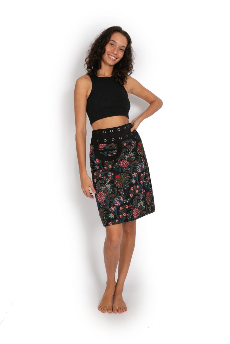 OM Designs New Energy Reversible Skirt  - Khaki Flower / Jungle Black* Splash Swimwear Skirts