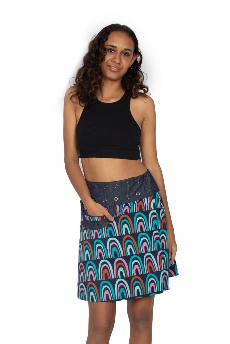 OM Designs Skirts New Energy Reversible Skirt  - Rainbow Blue / Dragonfly Black