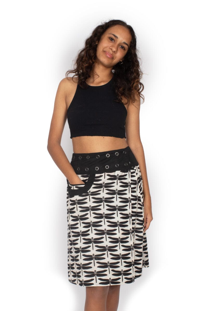 OM Designs Skirts New Energy Reversible Skirt  - Rainbow Blue / Dragonfly Black